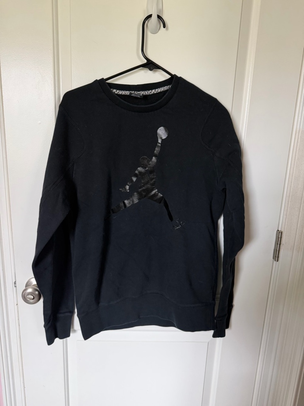 Jordan Brand Jumpman Black Crewneck Sweatshirt - Tonal Satin Logo - Men’s Size M